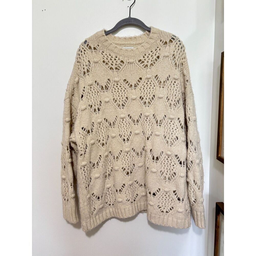 American Eagle Cream‎ Wool Chunky Knit Sweater Boho Cottagecore Open Knit XL